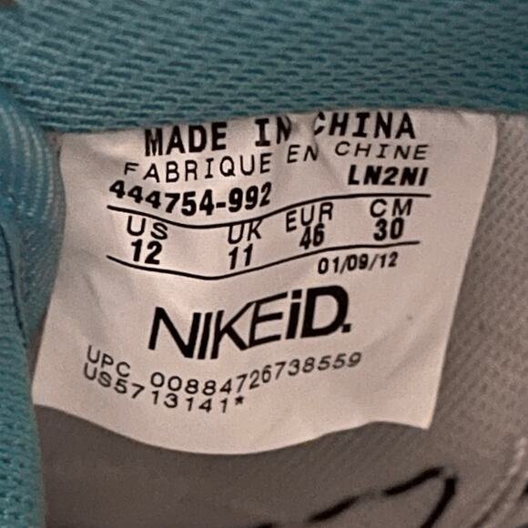 NIKE AIR FORCE ONE Men's CUSTOM SHOES Nike ID 444754-992 White Blue Size 12 - Picture 9 of 9